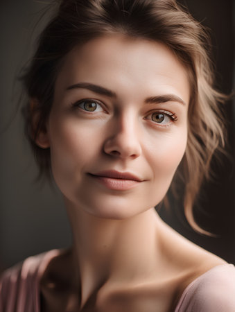 Portrait of beautiful young woman with green eyes looking at camera.の素材
