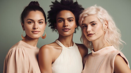 Multiethnic group of women with afro hairstyle posing in studioの素材
