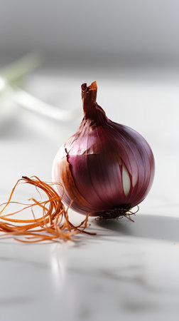 red onion on a white background, close-up, selective focusの素材