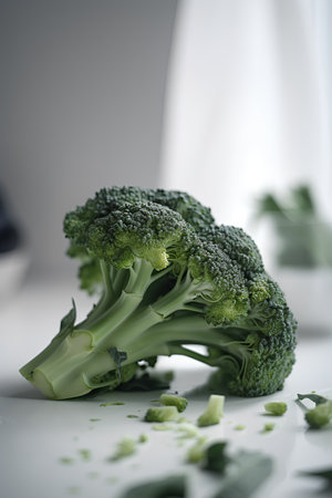Broccoli on a white background, close-up, selective focusの素材