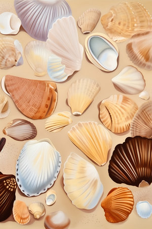 Seashells background.  Seamless pattern with seashells.の素材
