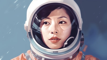 Beautiful asian woman cosmonaut wearing a space suit.の素材