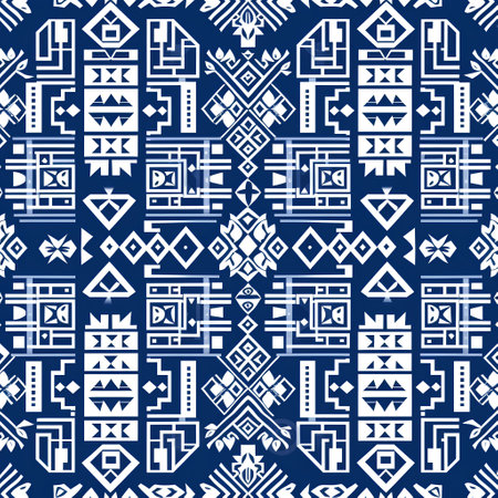 Tribal vector ornament. Seamless African pattern. Ethnic carpet with chevrons. Aztec style. Geometric mosaic on the tile, majolica. Ancient interior. Modern rug. Geo print on textile. Kente Cloth.の素材