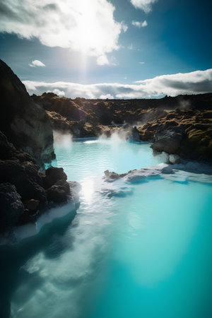 Beautiful turquoise geothermal pool in Iceland. Toned.の素材