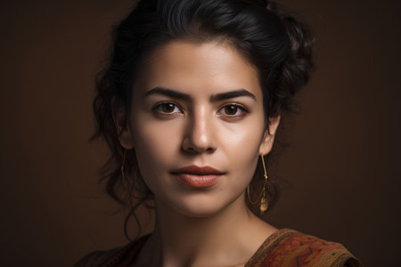 Portrait of a beautiful young woman with makeup and hairstyle.の素材