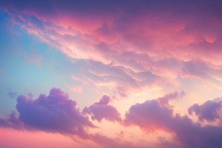 Sunset sky background with tiny clouds. 3d rendering illustration.の素材