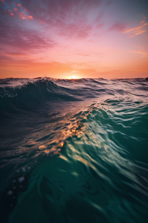 Beautiful sunset in the sea. Colorful sunset over the ocean.の素材