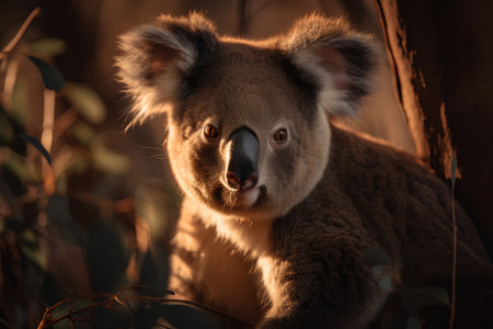 Koala in the Australian bush looking at the camera, Queensland, Australiaの素材