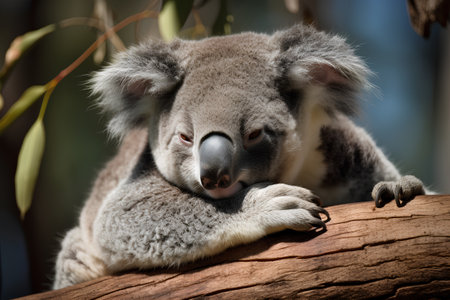 Koala Bear on a branch of eucalyptus treeの素材