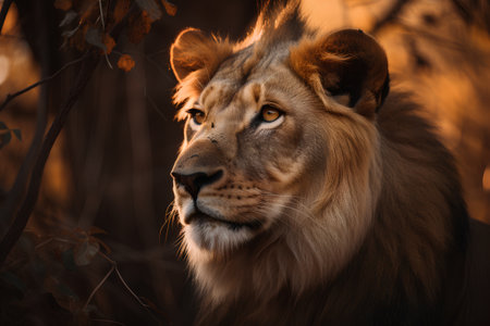 Portrait of a male lion in the wild, South Africa.の素材