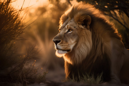 Male lion in the early morning light, Kruger National Park, South Africaの素材