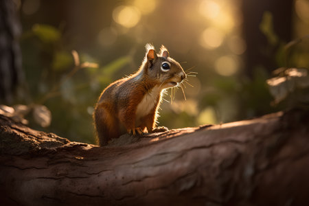 Squirrel in the forest at sunset. Wildlife scene from nature.の素材