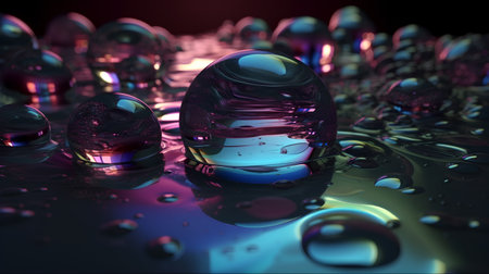 abstract background with water drops and reflection, 3d render illustrationの素材