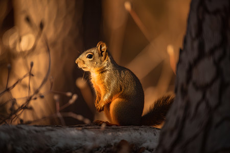 Squirrel in the forest at sunset. Shallow depth of field.の素材