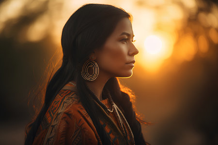 Portrait of a beautiful Asian woman in boho style clothing.の素材
