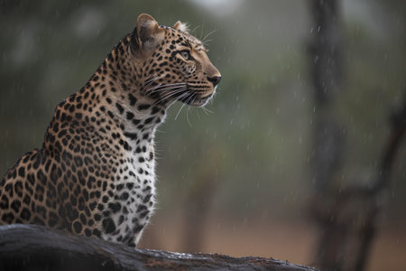 Leopard in the rain, Kruger National Park, South Africaの素材