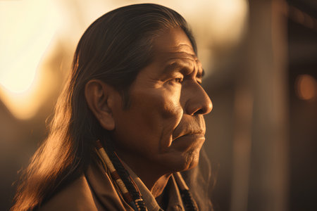 Portrait of an old woman with long hair and wrinkled faceの素材