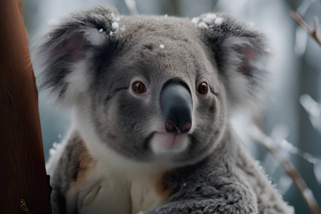 Cute koala in the winter forest. Cute funny animal.の素材