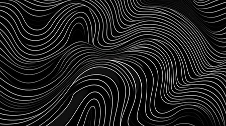 Wavy, waving, billowy, squiggle and squiggly lines. Abstract black and white background.の素材