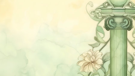 Illustration of a floral background with a vase and a flowerの素材