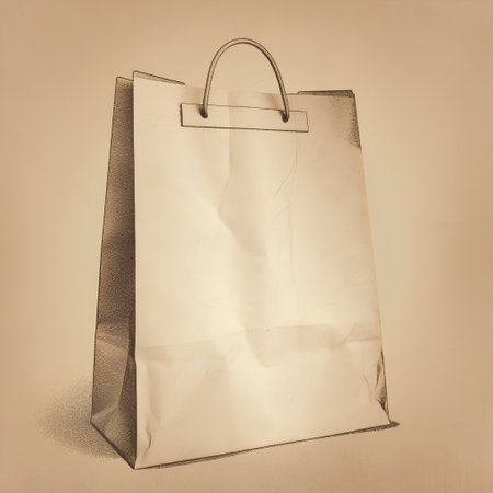 Paper bag on a beige background. Vintage style toned pictureの素材