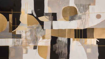 abstract background with geometric shapes and lines in brown, black and white colorsの素材