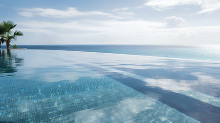 Swimming pool in luxury hotel resort with view of sea and skyの素材