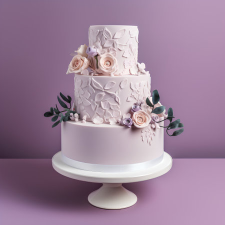 Wedding cake with flowers and eucalyptus. 3d renderの素材