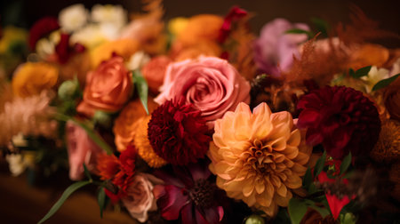 beautiful bouquet of different flowers on a dark background. selective focusの素材