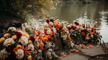 Wedding decoration on the shore of the lake in autumn.の素材