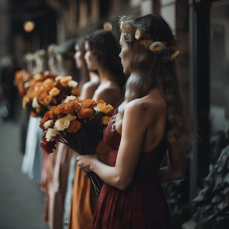 Beautiful girl with a wreath of flowers in her hair.の素材