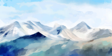 Mountain landscape with blue sky and clouds. Digital art painting.の素材