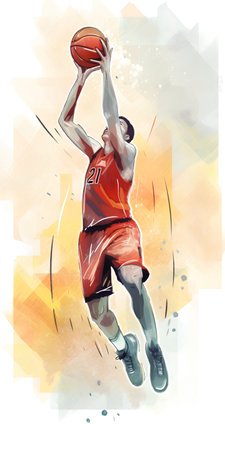 basketball player in action isolated on white background. Watercolor illustration.の素材