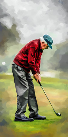 Golfer playing golf on the golf course. Watercolor paintingの素材