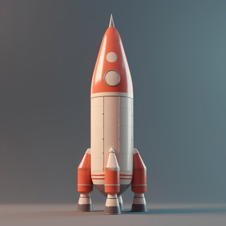 Space rocket on a gray background. 3d render, 3d illustrationの素材
