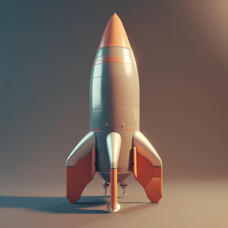 Space rocket on a gray background. 3d rendering, 3d illustration.の素材