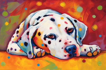 Dalmatian dog. Digital painting. Colorful background.の素材