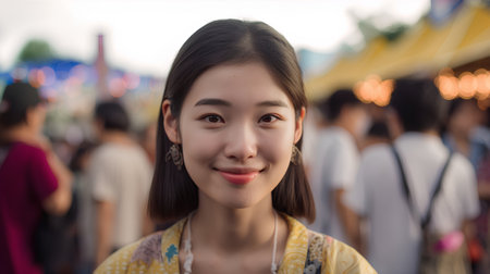 Portrait of thai student teen beautiful girl happy and relax.の素材