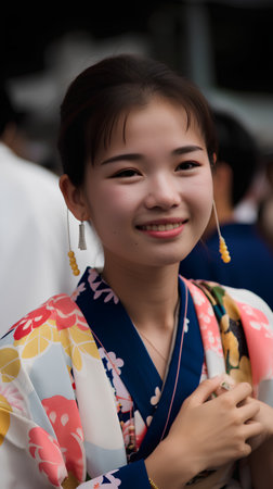 Portrait of thai beautiful girl in kimono, Thailand.の素材
