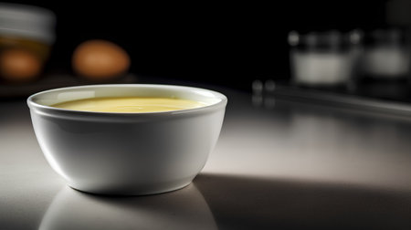 Close up of a bowl of mayonnaise on a kitchen counterの素材