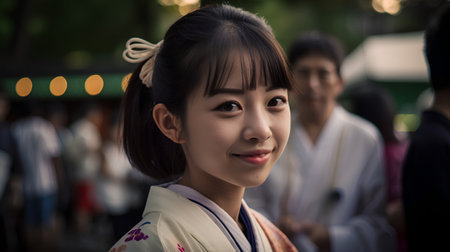 Portrait of a beautiful young asian woman in kimonoの素材