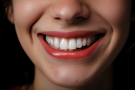 Close-up of a woman's mouth with a beautiful smile.の素材