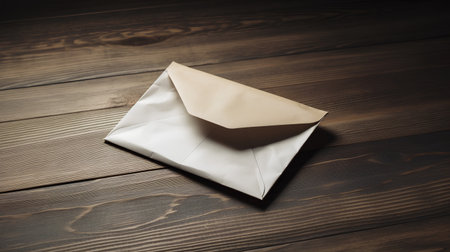 Envelope on wooden background. Vintage style. Selective focus.の素材