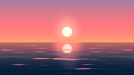 Sunset over the sea. Vector illustration. Gradient mesh.の素材