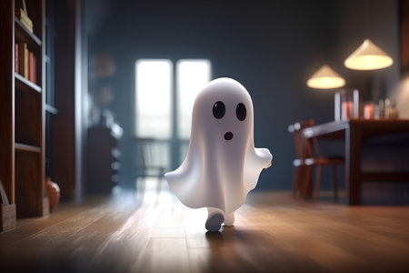 ghost in the dark halloween night, 3d render illustrationの素材