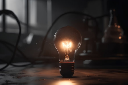 Glowing light bulb on dark background, concept of idea and creativityの素材