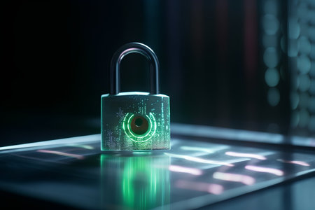 security padlock on laptop computer background, cyber security concept. 3d renderingの素材