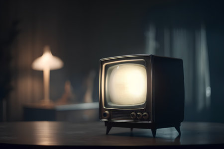 Retro TV on the table at night. Selective focus.の素材