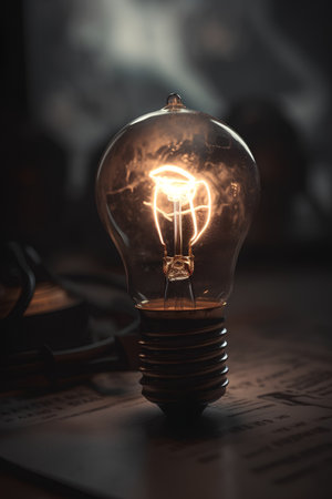 Close up of a light bulb on a music sheet. Idea concept.の素材