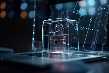 Laptop with a padlock on the screen. 3d renderingの素材